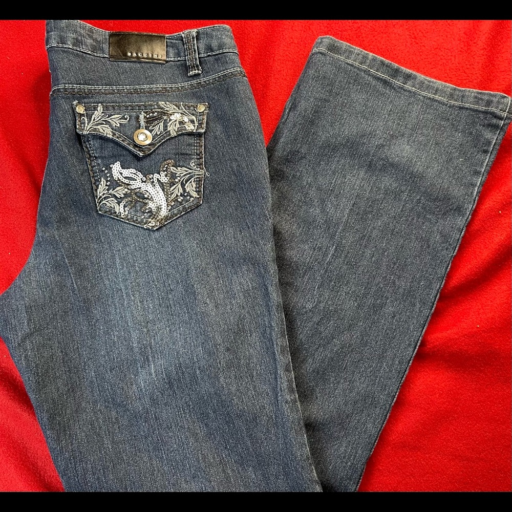 Baccini Women’s Jeans Size 10 Mid-rise w/ Plenty of Bling. Meas. In pics